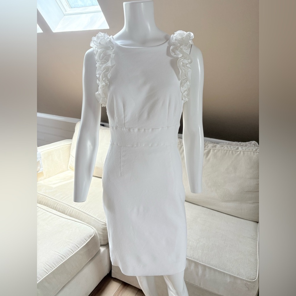 Antonio Melani Ivory Ruffle Sleeveless Dress Fully Lined Stretch Size 10